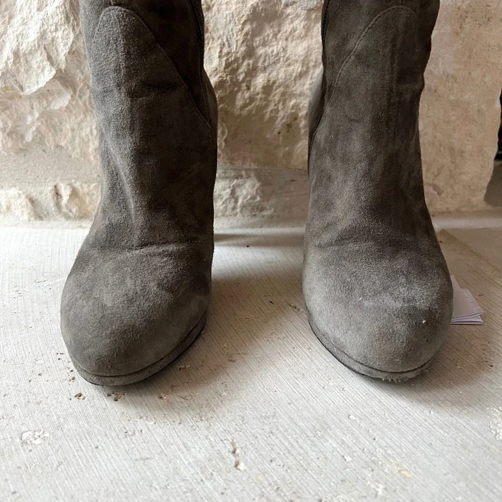 Duo Grey Suede Knee High Heeled‎ Boots Size EU 36B